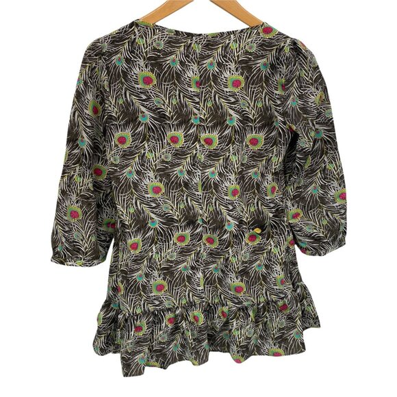Liberty of London for Target Popover Blouse Women XS Peacock Feather Peplum Hem - Picture 2 of 8
